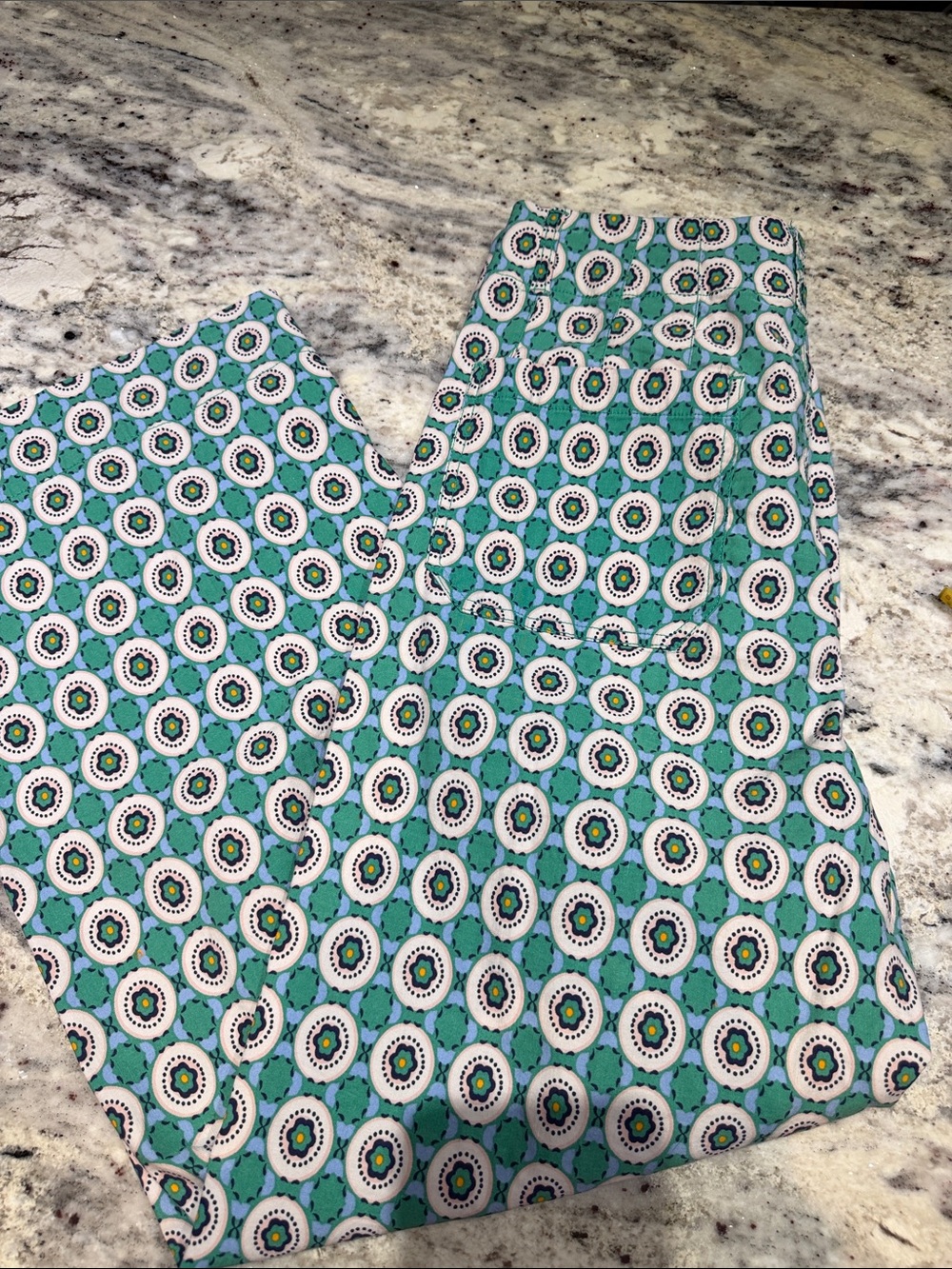 Anthropologie Maeve Colette Teal, White & Green Patterned Ankle Pants - Picture 10 of 10